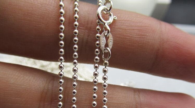 Sterling Silver Ball Chain Necklace with Buckle 1.5mm 45 cm Chain Findings for Handmade Pure Fine Jewelry Making Wholesale Bulk