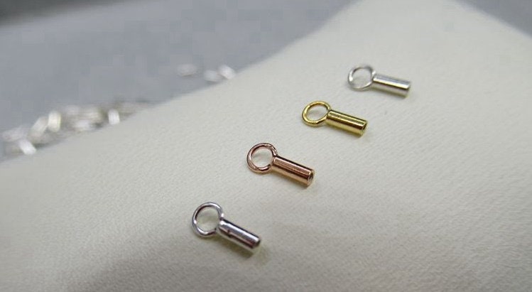 Sterling Silver Crimp Tube End Cap with Loop 0.7mm Chain Findings for Handmade Pure Fine Jewelry Making Wholesale Bulk