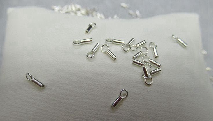 Sterling Silver Crimp Tube End Cap with Loop 0.7mm Chain Findings for Handmade Pure Fine Jewelry Making Wholesale Bulk