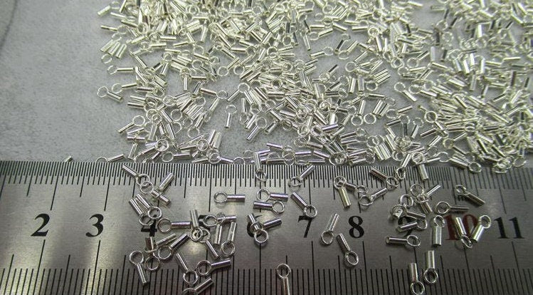 Sterling Silver Crimp Tube End Cap with Loop 0.7mm Chain Findings for Handmade Pure Fine Jewelry Making Wholesale Bulk