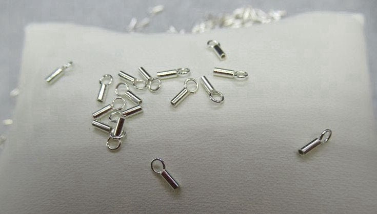 Sterling Silver Crimp Tube End Cap with Loop 0.7mm Chain Findings for Handmade Pure Fine Jewelry Making Wholesale Bulk