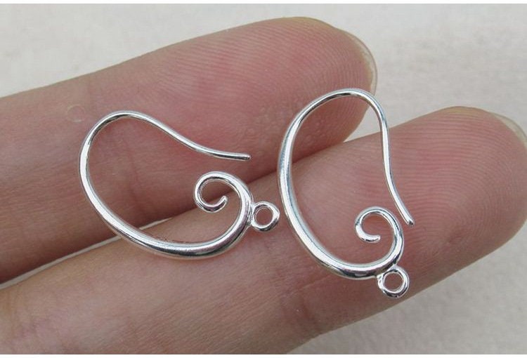 Sterling Silver Earring Hook Ear Wire Fishhook With Loop 8x16mm Earring Findings for Handmade Pure Fine Jewelry Making Wholesale Bulk