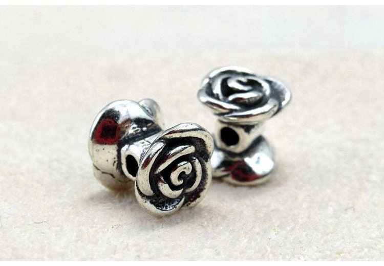 Sterling Silver Rose Spacer Beads 6x6.5mm Bracelet Findings for Handmade Pure Fine Jewelry Making Wholesale Bulk