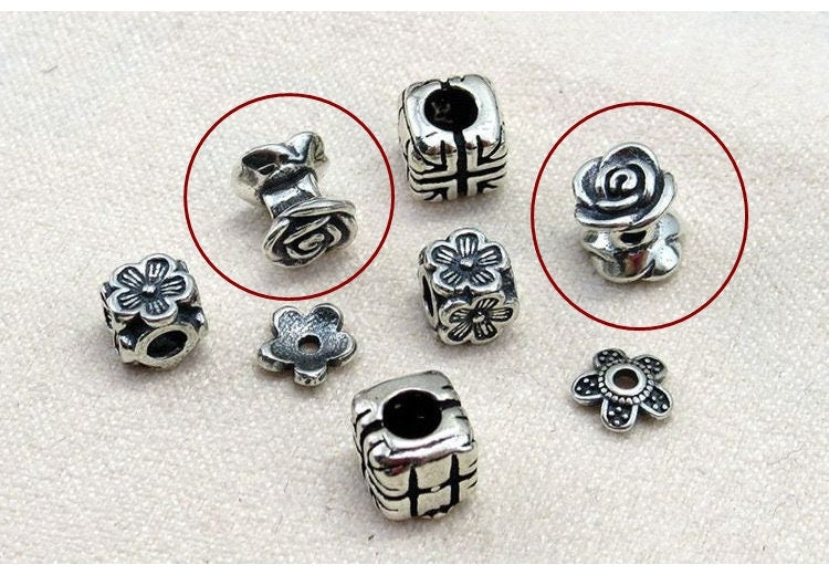 Sterling Silver Rose Spacer Beads 6x6.5mm Bracelet Findings for Handmade Pure Fine Jewelry Making Wholesale Bulk