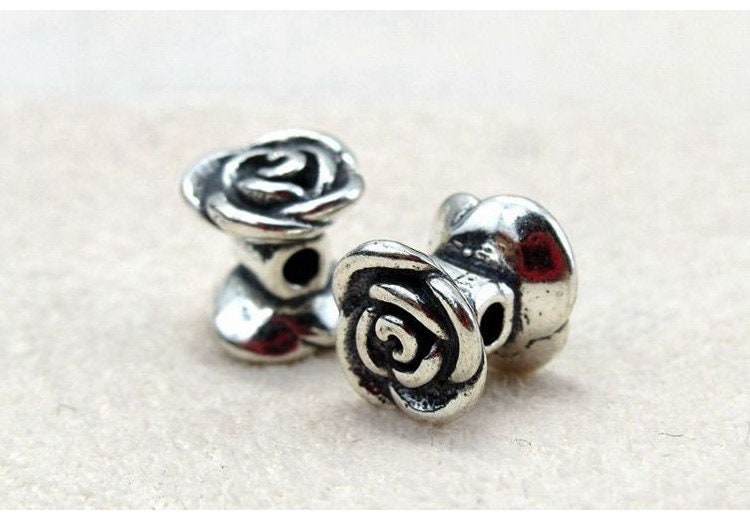 Sterling Silver Rose Spacer Beads 6x6.5mm Bracelet Findings for Handmade Pure Fine Jewelry Making Wholesale Bulk