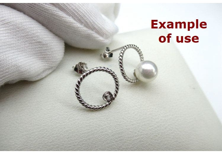 Sterling Silver Earrings Round Studs with Pearl Holder 4-6mm Earring Findings for Handmade Pure Fine Jewelry Making Wholesale Bulk