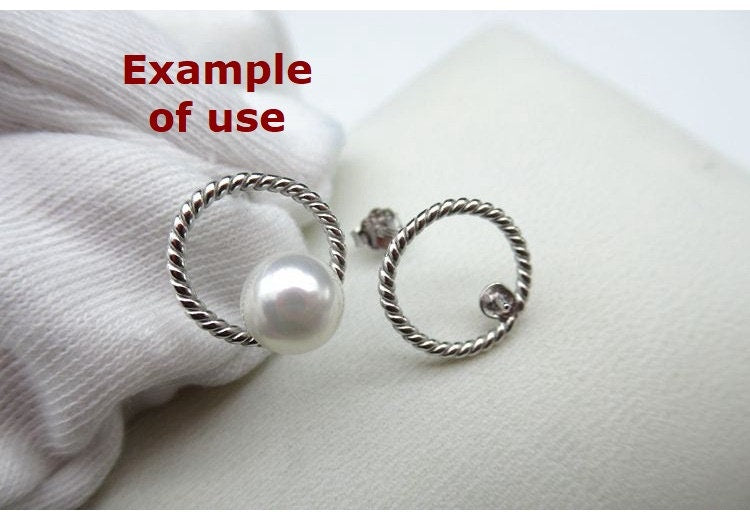 Sterling Silver Earrings Round Studs with Pearl Holder 4-6mm Earring Findings for Handmade Pure Fine Jewelry Making Wholesale Bulk