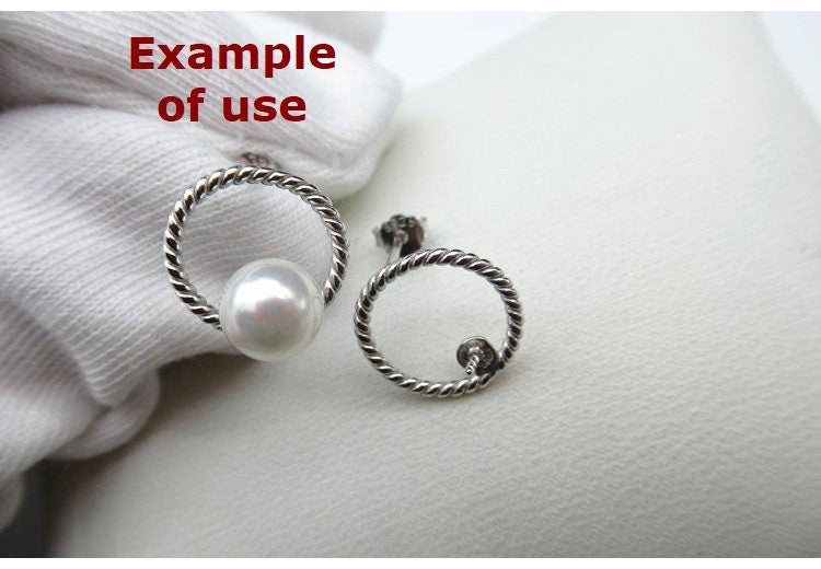 Sterling Silver Earrings Round Studs with Pearl Holder 4-6mm Earring Findings for Handmade Pure Fine Jewelry Making Wholesale Bulk