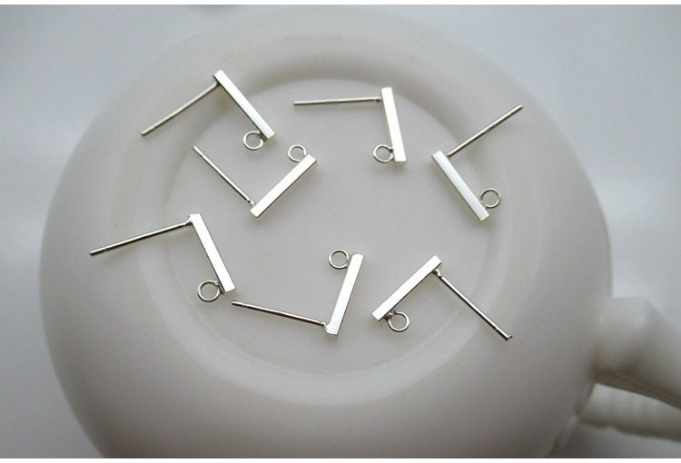 Bar Post Earring with Loop 10x12mm 925 Sterling Silver Findings for Handmade Pure Fine Jewelry Making Wholesale Bulk