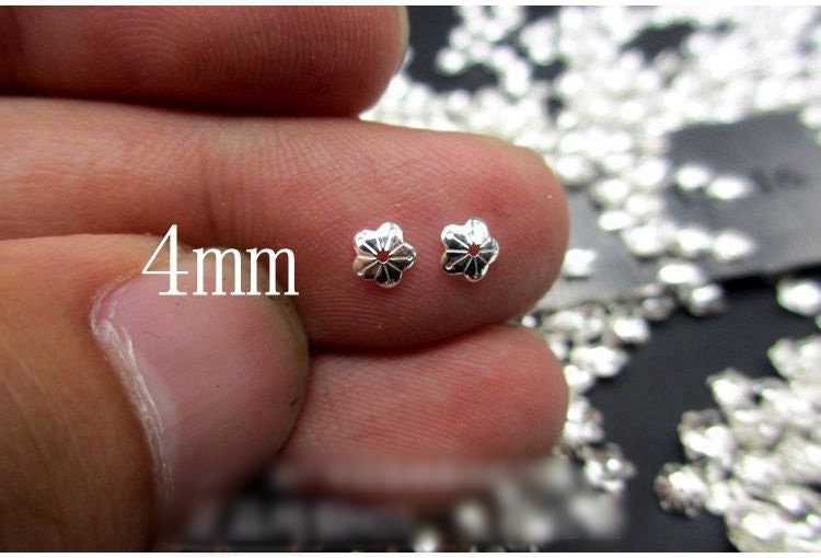 Sterling Silver Flower Bead Cap 4 mm Beads Findings for Handmade Pure Fine Jewelry Making Wholesale Bulk