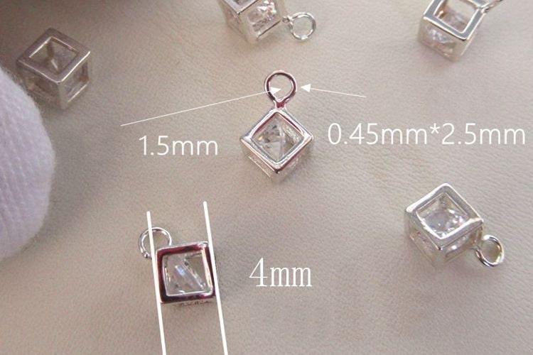 Sterling Silver Cube Zircon Charm Pendant 4 mm Pendant Findings for Handmade Pure Fine Jewelry Making Wholesale Bulk