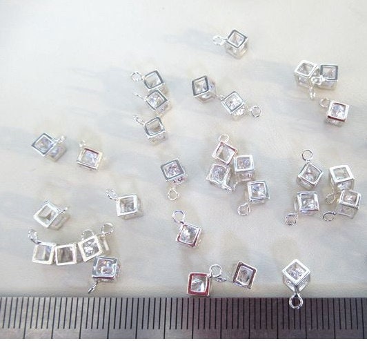 Sterling Silver Cube Zircon Charm Pendant 4 mm Pendant Findings for Handmade Pure Fine Jewelry Making Wholesale Bulk