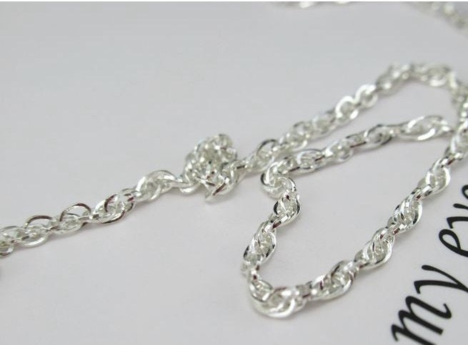 Sterling Silver Rope Chain 1.7mm by 10cm Findings for Handmade Pure Fine Jewelry Making Wholesale Bulk