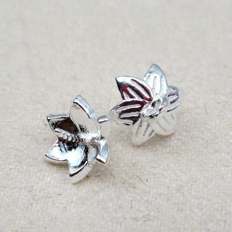 Sterling Silver Flower Bead Cap with Pin 7 mm Beads Findings for Handmade Pure Fine Jewelry Making Wholesale Bulk