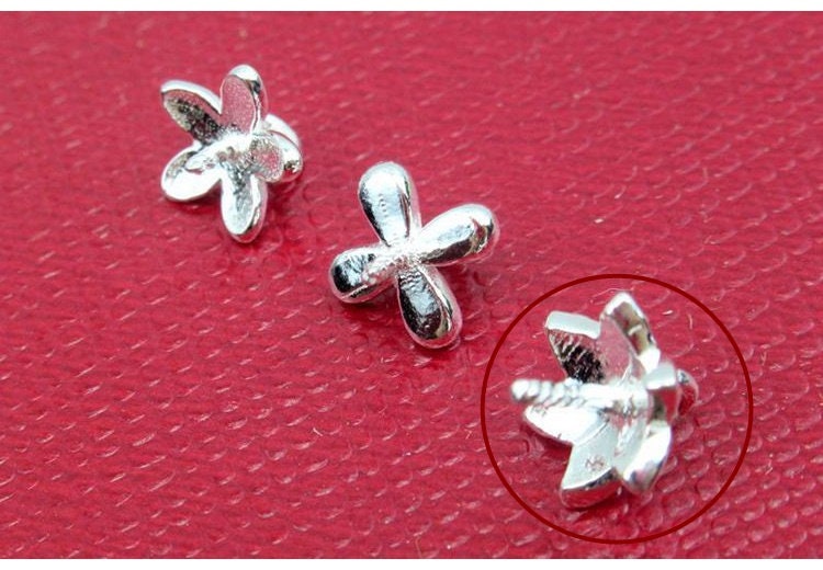 Sterling Silver Flower Bead Cap with Pin 7 mm Beads Findings for Handmade Pure Fine Jewelry Making Wholesale Bulk