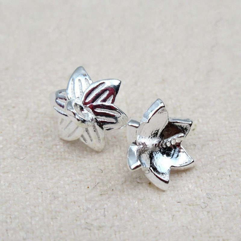 Sterling Silver Flower Bead Cap with Pin 7 mm Beads Findings for Handmade Pure Fine Jewelry Making Wholesale Bulk