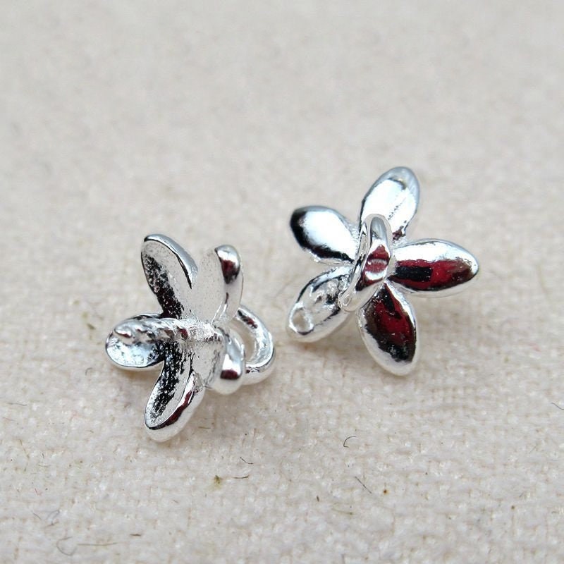 Flower Cup Cap with Peg Pin and Dangle Loop 6 mm 925 Sterling Silver Findings for Handmade Pure Fine Jewelry Making Wholesale Bulk