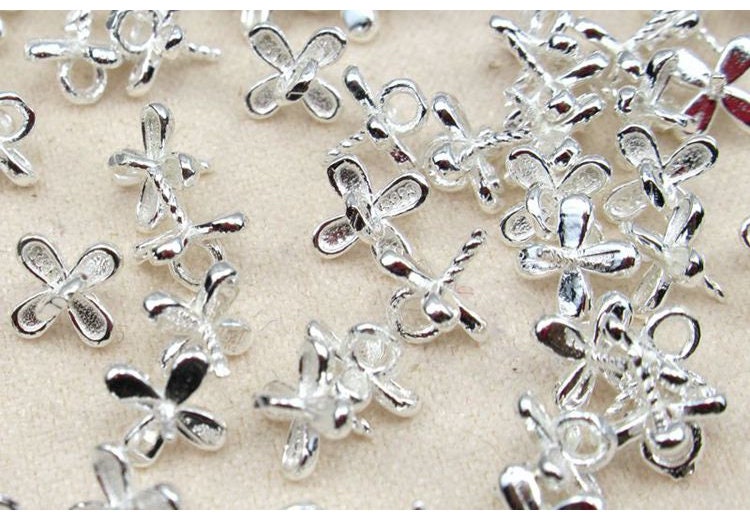 Sterling Silver Flower Cup and Peg Drop with Loop 6 mm Beads Findings for Handmade Pure Fine Jewelry Making Wholesale Bulk