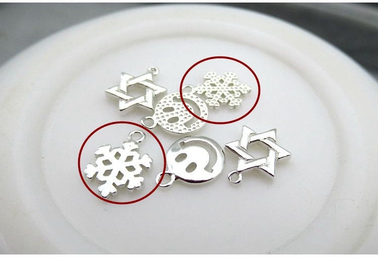 Sterling Silver Snowflake Charm Pendant 6mm Charms Findings for Handmade Pure Fine Jewelry Making Wholesale Bulk