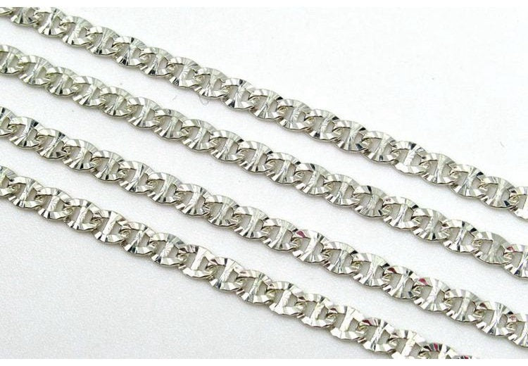 Flat Mariner Link Chain 3 mm Sterling Silver by 10 cm Findings for Handmade Pure Fine Jewelry Making Wholesale Bulk