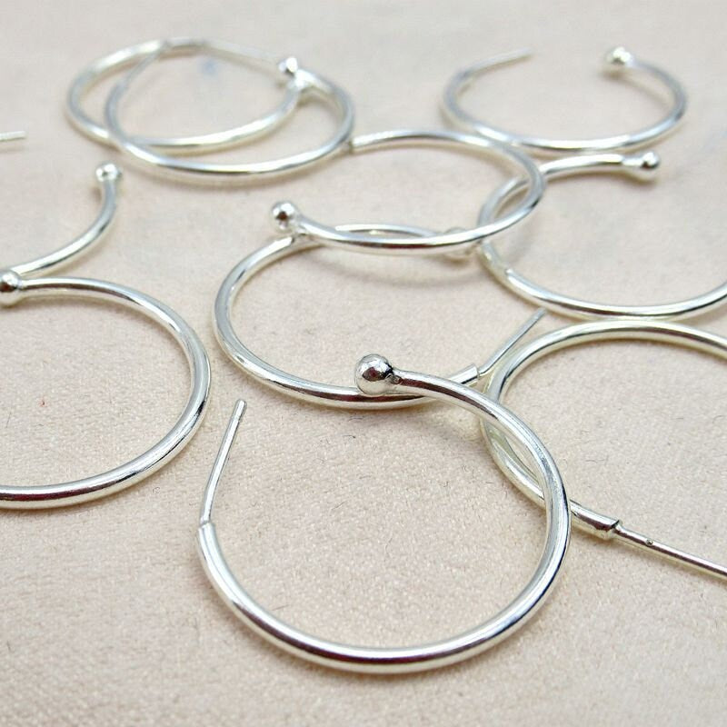 Sterling Silver Ball Hoop Earrings 25 mm Earring Findings for Handmade Pure Fine Jewelry Making Wholesale Bulk