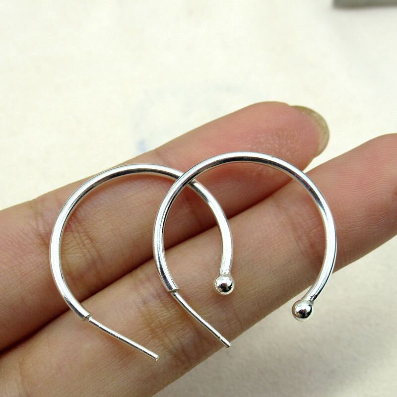 Sterling Silver Ball Hoop Earrings 25 mm Earring Findings for Handmade Pure Fine Jewelry Making Wholesale Bulk