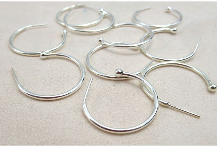 Sterling Silver Ball Hoop Earrings 25 mm Earring Findings for Handmade Pure Fine Jewelry Making Wholesale Bulk