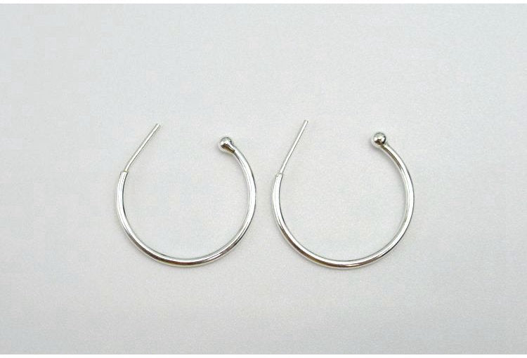 Sterling Silver Ball Hoop Earrings 25 mm Earring Findings for Handmade Pure Fine Jewelry Making Wholesale Bulk