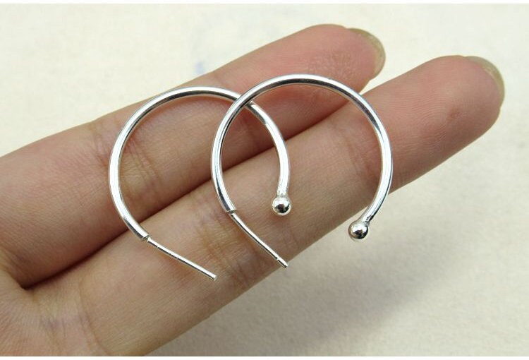 Sterling Silver Ball Hoop Earrings 25 mm Earring Findings for Handmade Pure Fine Jewelry Making Wholesale Bulk