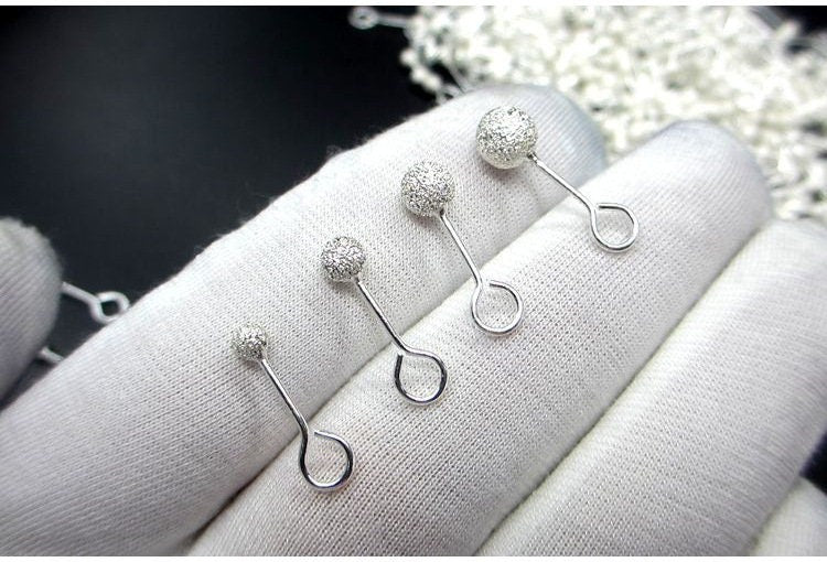 Sterling Silver Ball Earring Stud Posts with Open Loop 3 4 5 6 mm Earring Findings for Handmade Pure Fine Jewelry Making Wholesale Bulk