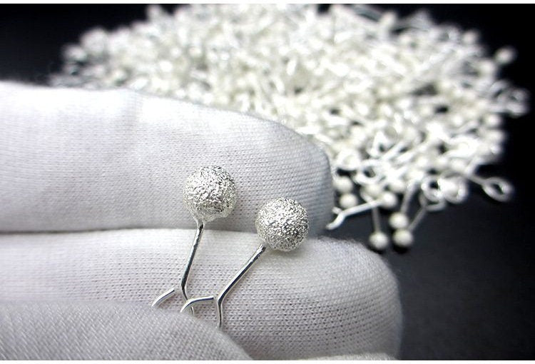 Sterling Silver Ball Earring Stud Posts with Open Loop 3 4 5 6 mm Earring Findings for Handmade Pure Fine Jewelry Making Wholesale Bulk