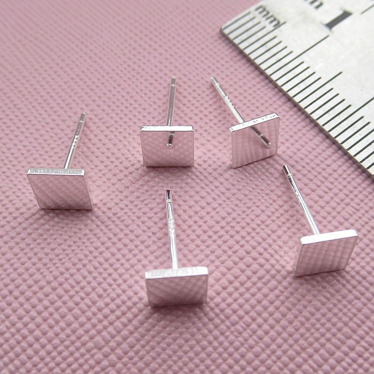 Sterling Silver Earrings Sticks Posts Square Head Studs 6mm Earring Findings for Handmade Pure Fine Jewelry Making Wholesale Bulk