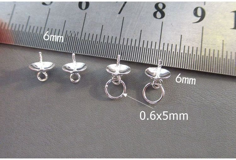 Cup and Peg Drop with Jump Ring 6mm 925 Sterling Silver Beads Findings for Handmade Pure Fine Jewelry Making Wholesale Bulk