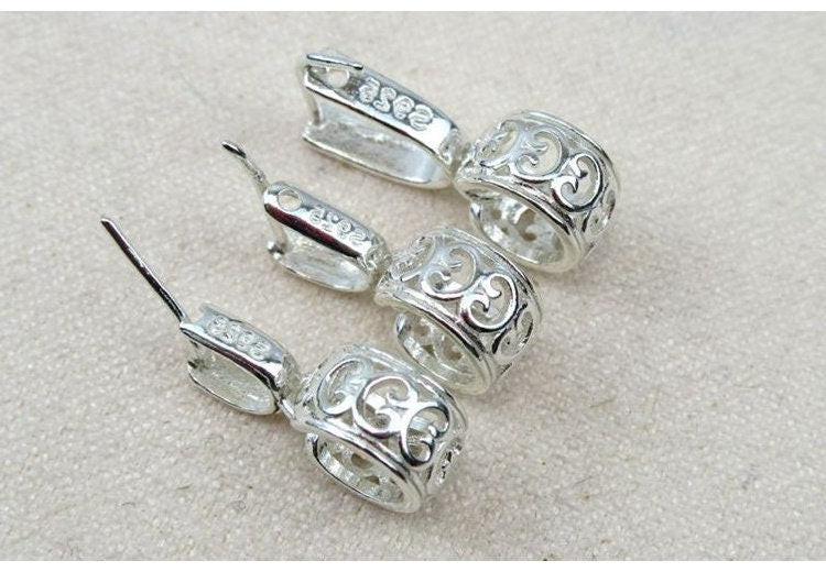 Sterling Silver Pinch Bail 3x3; 3.7x3.7; 5x6mm Pendant Findings for Handmade Pure Fine Jewelry Making Wholesale Bulk