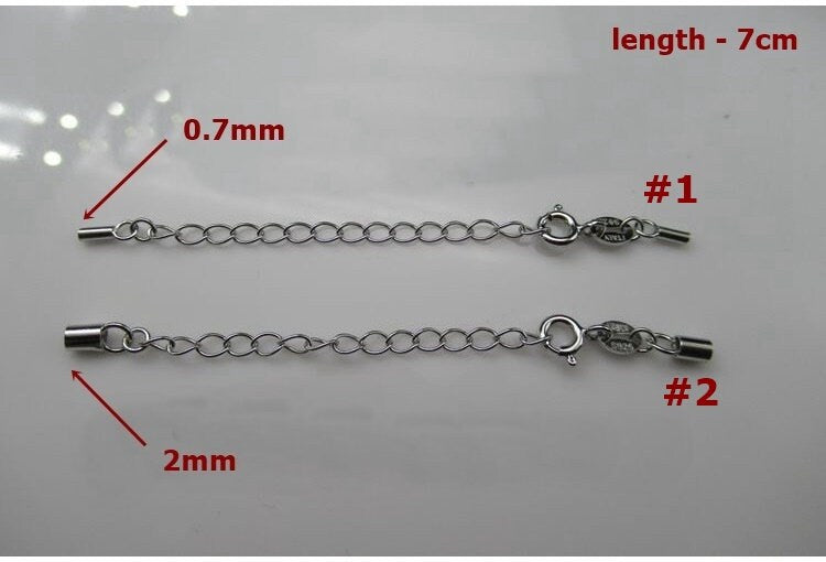 Sterling Silver Set Cord End Cap Spring Ring Clasp Extension Chain Connector 0.7 2 mm Chain Findings for Handmade Jewelry Making Wholesale