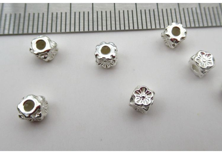 Sterling Silver Cube Spacer Beads 4mm Bracelet Findings for Handmade Pure Fine Jewelry Making Wholesale Bulk