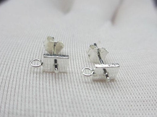 Sterling Silver Earrings Rectangle Studs with Pearl Holder 13mm Earring Findings for Handmade Pure Fine Jewelry Making Wholesale Bulk