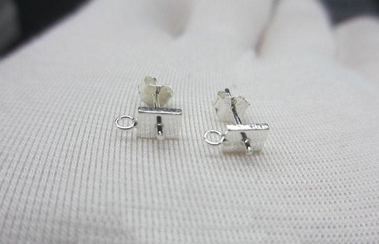 Sterling Silver Earrings Rectangle Studs with Pearl Holder 13mm Earring Findings for Handmade Pure Fine Jewelry Making Wholesale Bulk