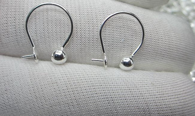 Sterling Silver Earrings Round Hook with Pearl Holder 12mm Earring Findings for Handmade Pure Fine Jewelry Making Wholesale Bulk