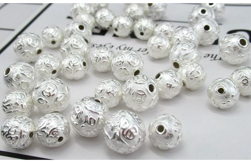 Sterling Silver Round Spacer Beads  10 12 mm Beads Findings for Handmade Pure Fine Jewelry Making Wholesale Bulk