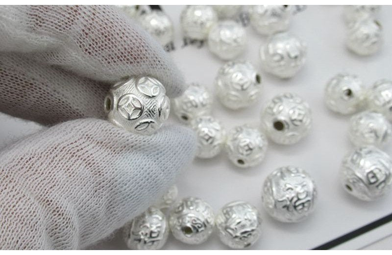 Sterling Silver Round Spacer Beads  10 12 mm Beads Findings for Handmade Pure Fine Jewelry Making Wholesale Bulk