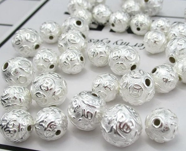 Sterling Silver Round Spacer Beads  10 12 mm Beads Findings for Handmade Pure Fine Jewelry Making Wholesale Bulk