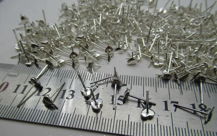 Sterling Silver Earrings Sticks Posts Heart Head Studs 12mm Earring Findings for Handmade Pure Fine Jewelry Making Wholesale Bulk