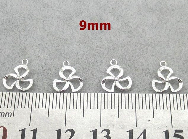 Sterling Silver 3 Three Leaf Shamrock Clover Charm Pendant 9mm Charms Findings for Handmade Pure Fine Jewelry Making Wholesale Bulk