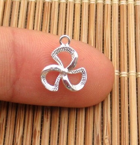 Sterling Silver 3 Three Leaf Shamrock Clover Charm Pendant 9mm Charms Findings for Handmade Pure Fine Jewelry Making Wholesale Bulk