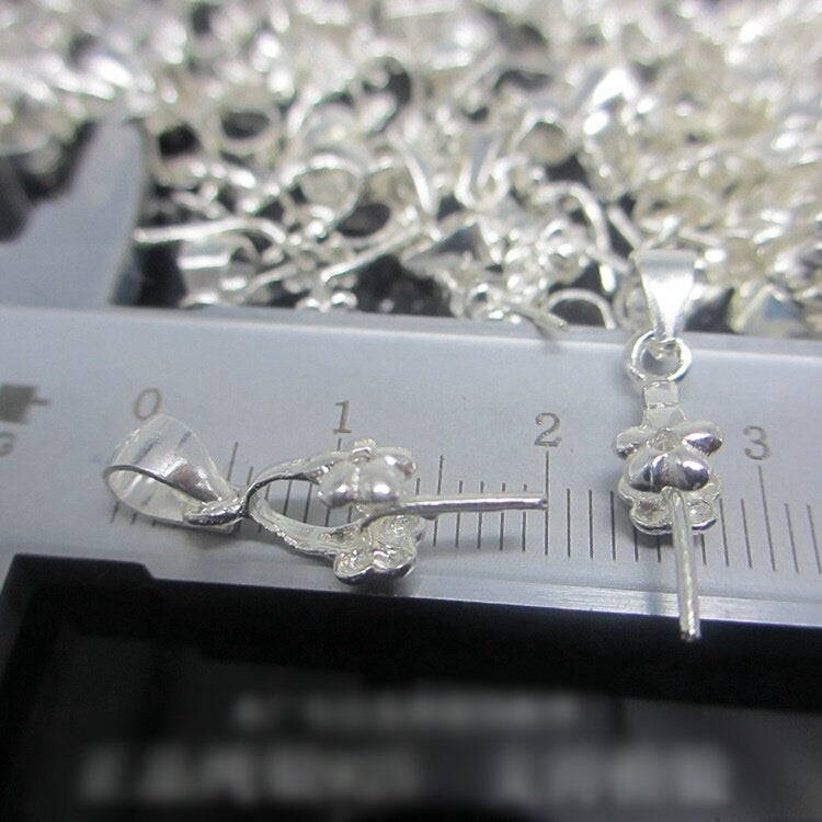 Flower Pinch Bail 4x5mm 925 Sterling Silver Pendant Findings for Handmade Pure Fine Jewelry Making Wholesale Bulk