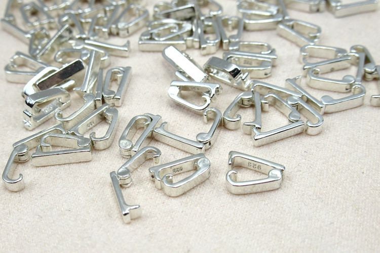 Small Stapler Clasp 4.2x9.3mm Flat Plain Pinch Bail 925 Sterling Silver Pendant Findings for Handmade Jewelry Making Wholesale Bulk