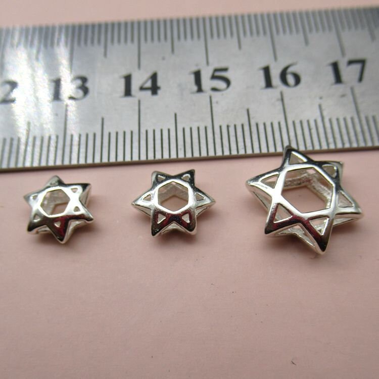 Sterling Silver Star Spacer Beads 8 10 12 mm Charms Findings for Handmade Pure Fine Jewelry Making Wholesale Bulk