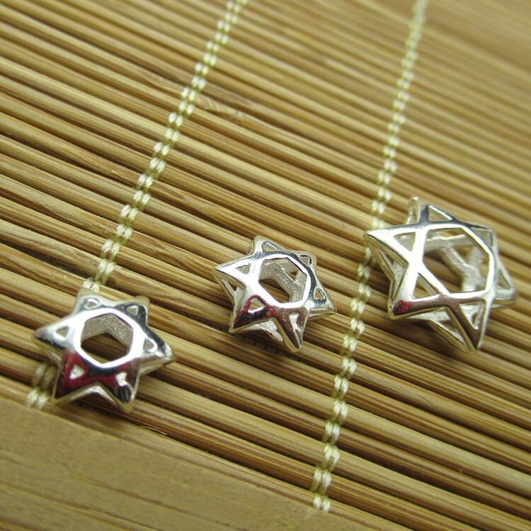 Sterling Silver Star Spacer Beads 8 10 12 mm Charms Findings for Handmade Pure Fine Jewelry Making Wholesale Bulk