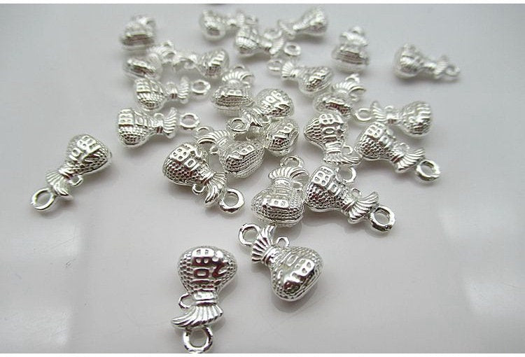 Sterling Silver luck Bag Charm Pendant 7.1x11.7mm Charms Findings for Handmade Pure Fine Jewelry Making Wholesale Bulk